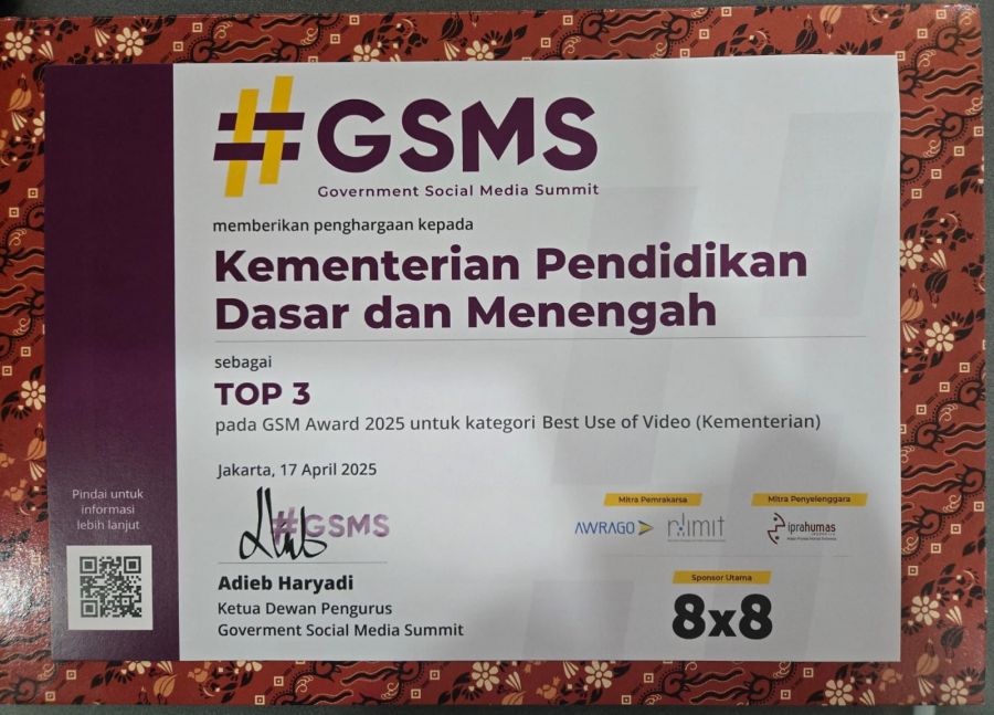 Kategori Best Use of Video Kementerian,  Kemendikdasmen Raih Penghargaan GSM Award 2025